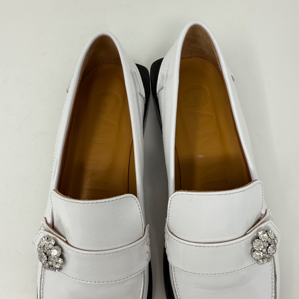 Ganni White Leather Loafers with Silver-tone Medallion - Picture 12 of 15